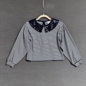 American Girl Top Girls Medium 10/12 Something Navy Stripes Sparkle‎ Sequin